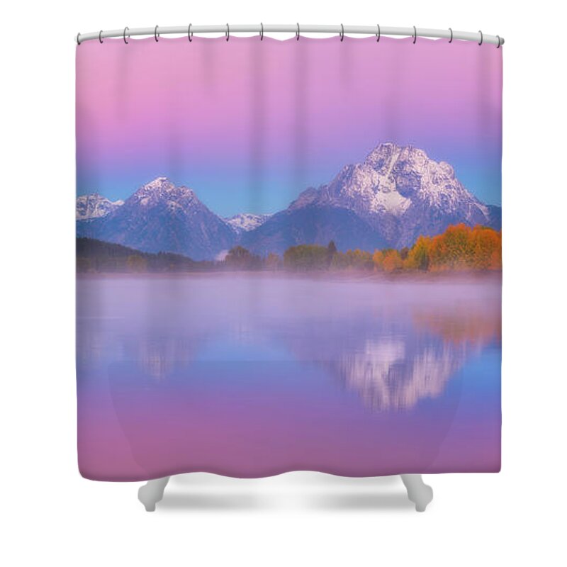 Wyoming Shower Curtain featuring the photograph Belt of Venus at Oxbow Bend by Darren White