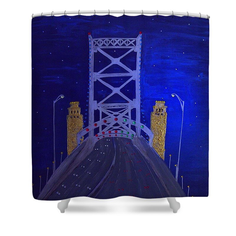  Shower Curtain featuring the painting Ben Franklin Bridge by Lilliana Didovic