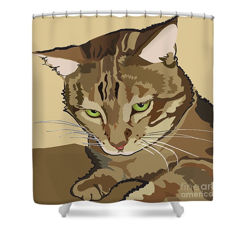 Bengal Shower Curtain featuring the painting Bengal Kitty Pet Portrait by Robyn Saunders
