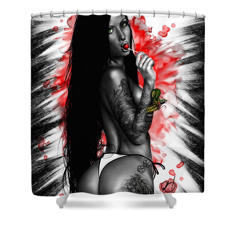 Pete Shower Curtain featuring the painting Benisato by Pete Tapang