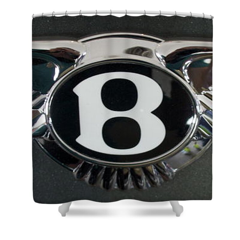 Bentley Emblem Shower Curtain featuring the photograph Bentley in black and silver by Pamela Walrath
