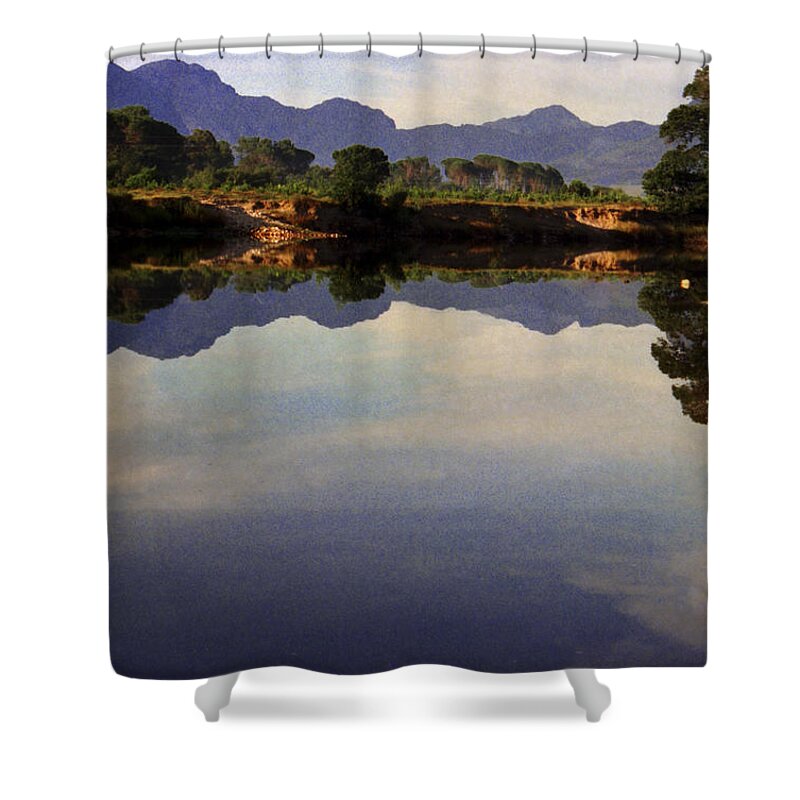 River Shower Curtain featuring the digital art Berg River Reflections by Vincent Franco