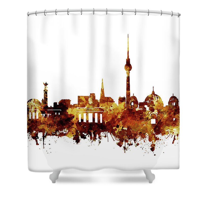 Berlin Shower Curtain featuring the digital art Berlin City Skyline Brown by Bekim M