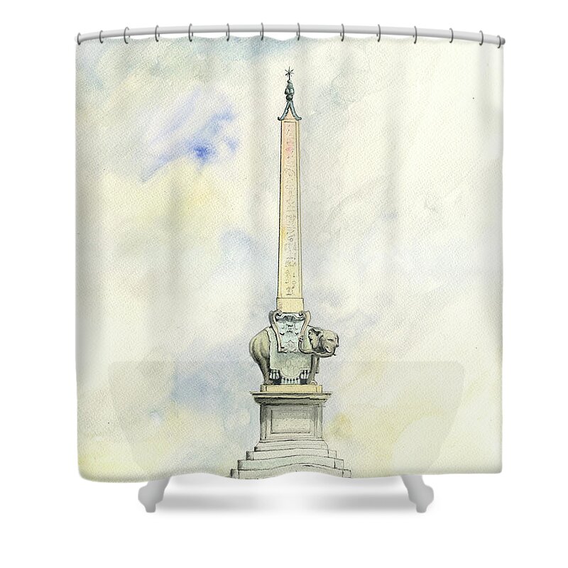 Elephant Obelisk Shower Curtain featuring the painting Bernini elephant with obelisk by Juan Bosco