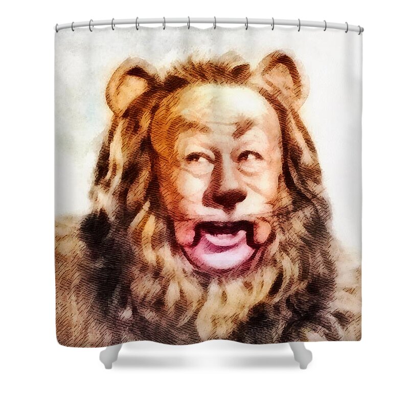 Hollywood Shower Curtain featuring the painting Bert Lahr as the Lion from The Wizard of Oz by Esoterica Art Agency