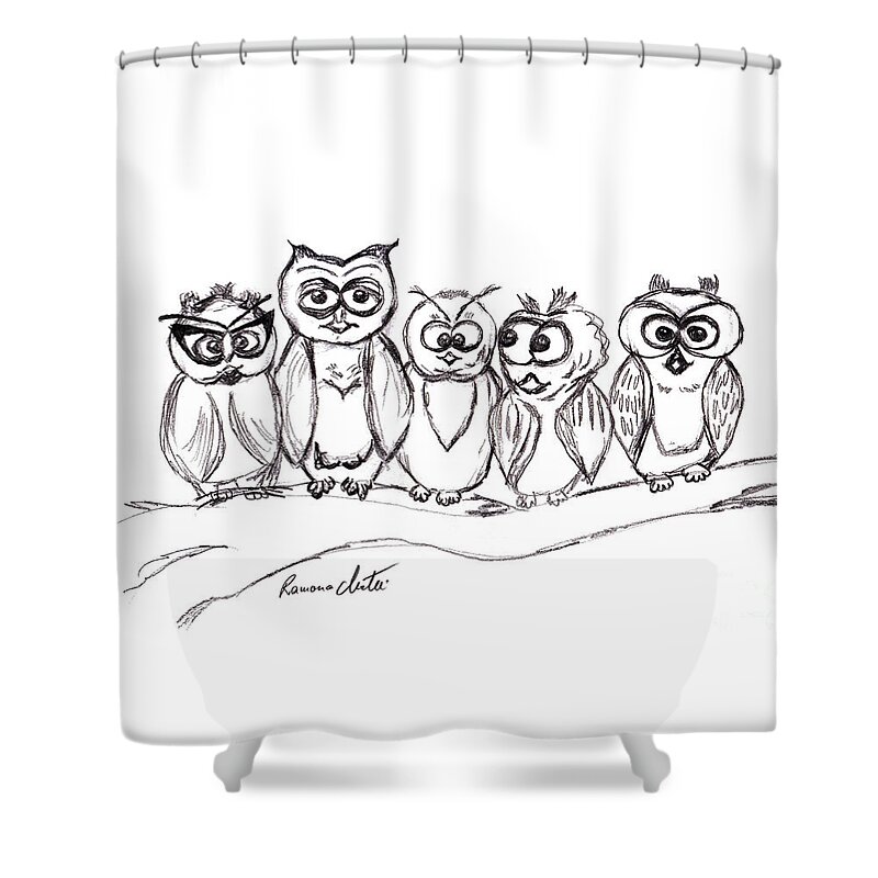 Owls Shower Curtain featuring the drawing Best Buddies by Ramona Matei