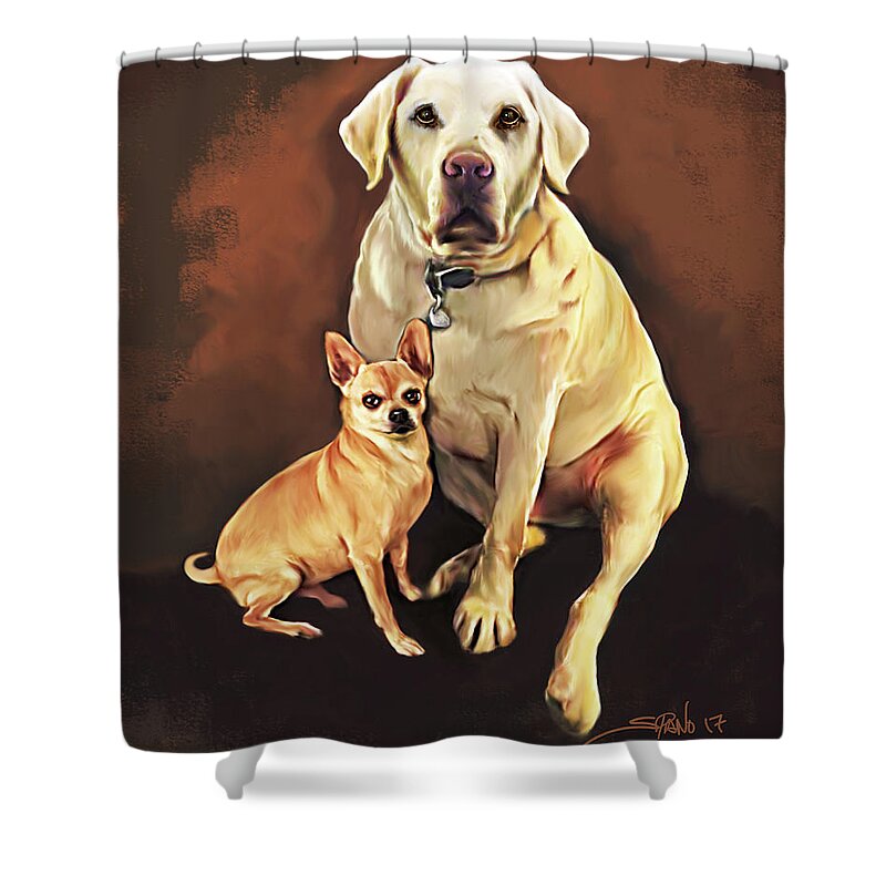 Dogs Shower Curtain featuring the painting Best Friends by Spano by Michael Spano