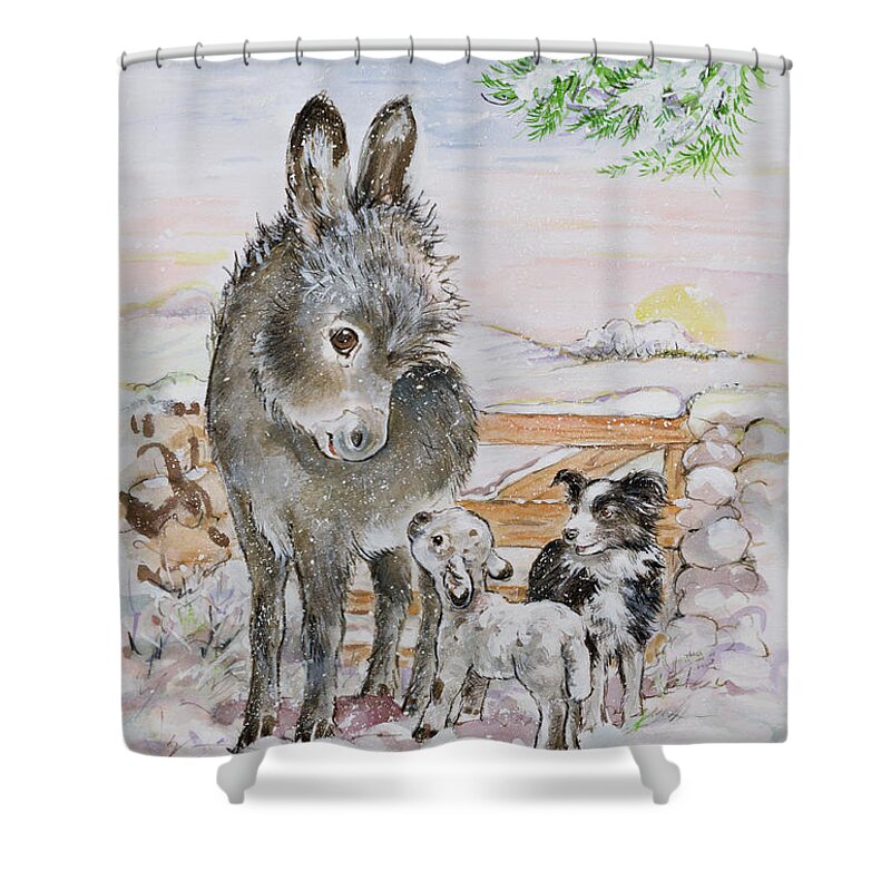 Snow Shower Curtain featuring the painting Best Friends by Diane Matthes