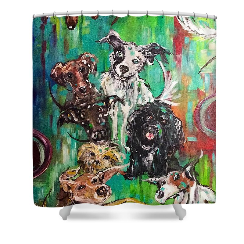 Dog Shower Curtain featuring the painting Best Friends by Lisa Owen