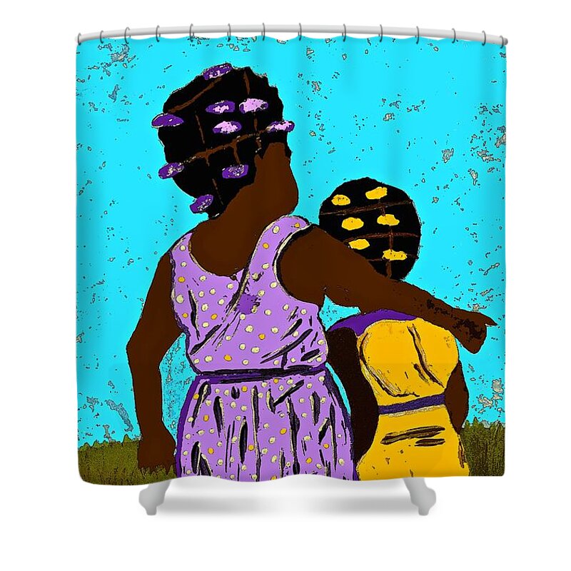 Girls Shower Curtain featuring the painting Best Friends by Saundra Myles