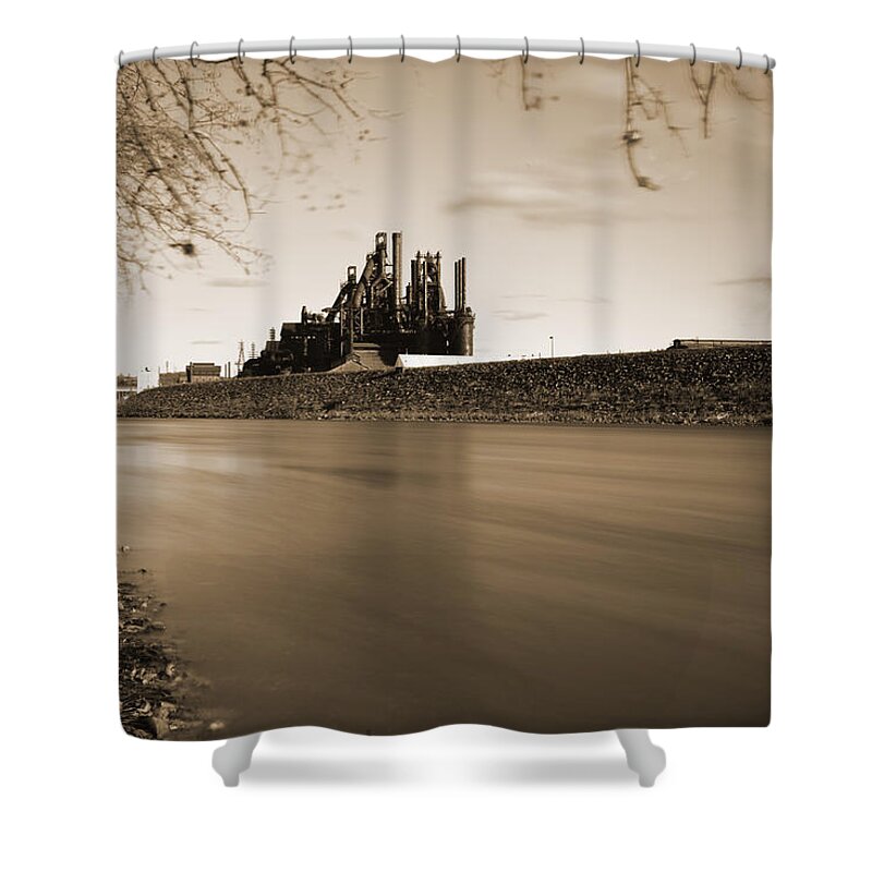 Bethlehem Shower Curtain featuring the photograph Bethlehem Steel Along the Lehigh by Jennifer Ancker