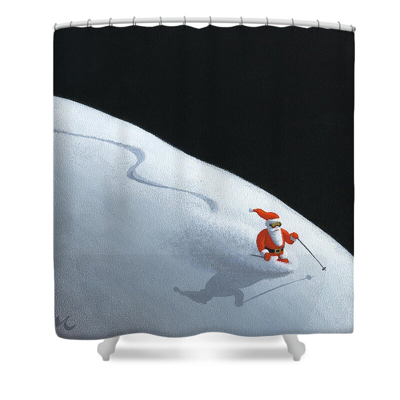 Santa Shower Curtain featuring the painting Between Stops by Chris Miles