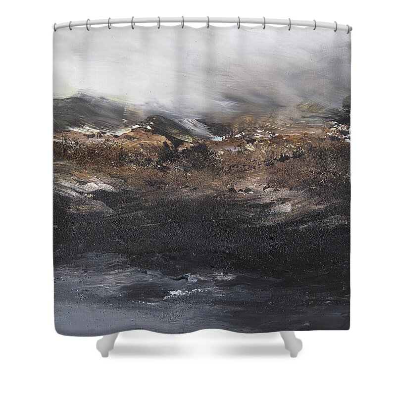 Landscape Shower Curtain featuring the painting Beyond the Cliffs by Roberta Rotunda