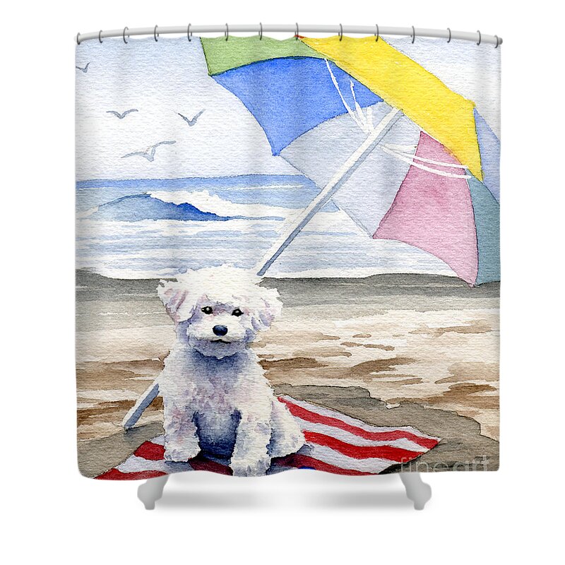 Bichon Shower Curtain featuring the painting Bichon Frise At The Beach II by David Rogers