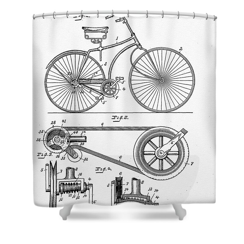 Bicycle Patent 1890 Shower Curtain featuring the digital art Bicycle Patent 1890 by Bill Cannon