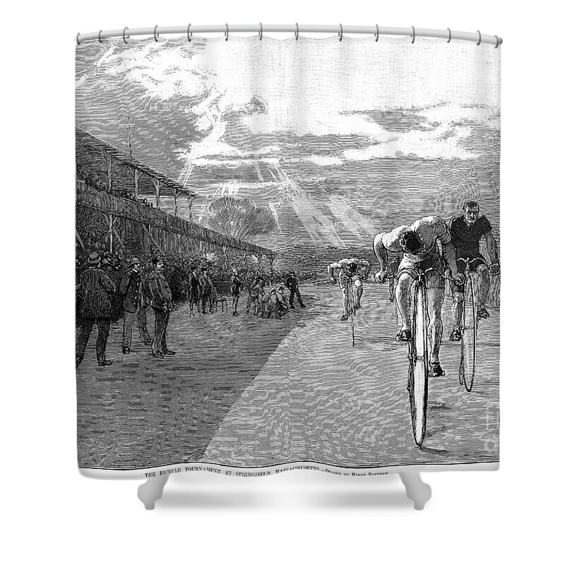 1886 Shower Curtain featuring the photograph Bicycle Tournament, 1886 by Granger
