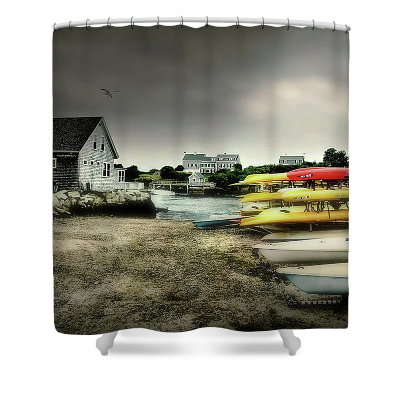 Biddeford Maine Shower Curtain featuring the photograph Biddeford Kayaks by Diana Angstadt