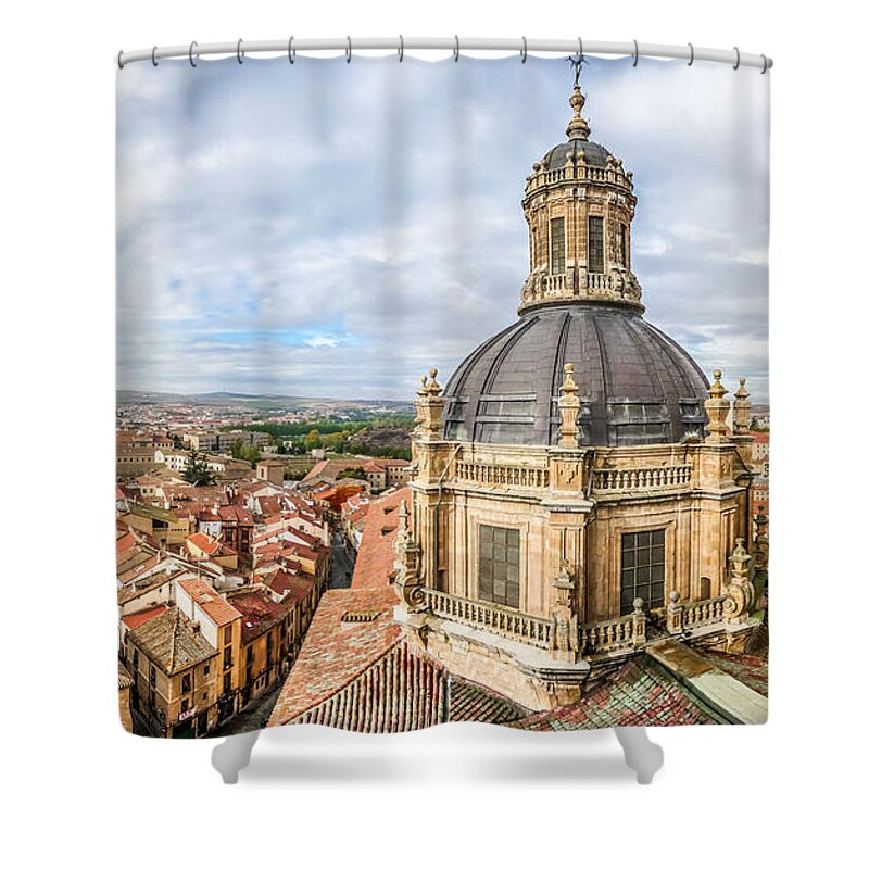 Ancient Shower Curtain featuring the photograph Bierdview of historic city of Salamanca by JR Photography