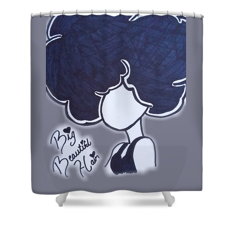 Black Girl Shower Curtain featuring the drawing Big Beautiful Hair by Artist Sha