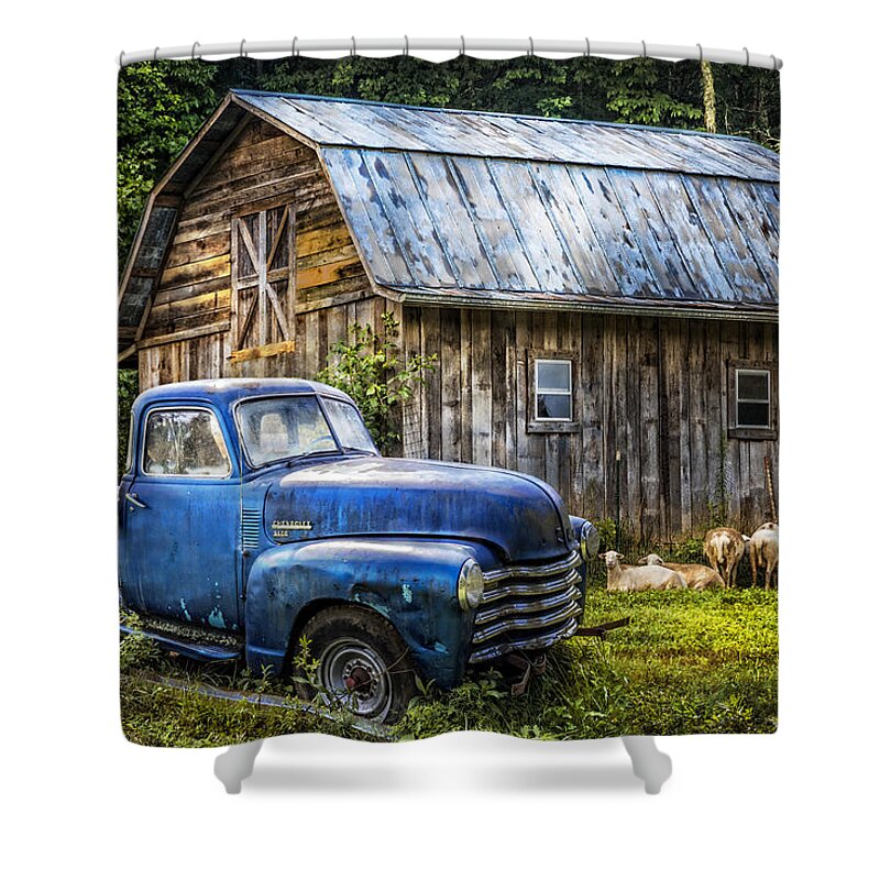 1940s Shower Curtain featuring the photograph Big Blue at the Farm by Debra and Dave Vanderlaan