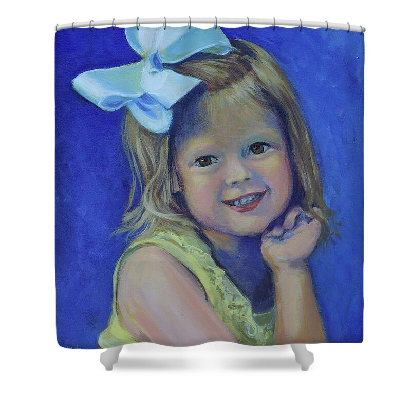 Child Shower Curtain featuring the painting Big Bow Little Girl by Jeanette Jarmon