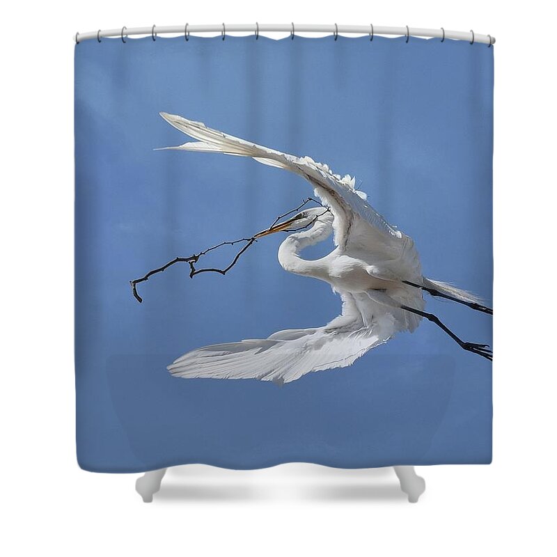 Great Egret Shower Curtain featuring the photograph Big Branch 2 by Fraida Gutovich