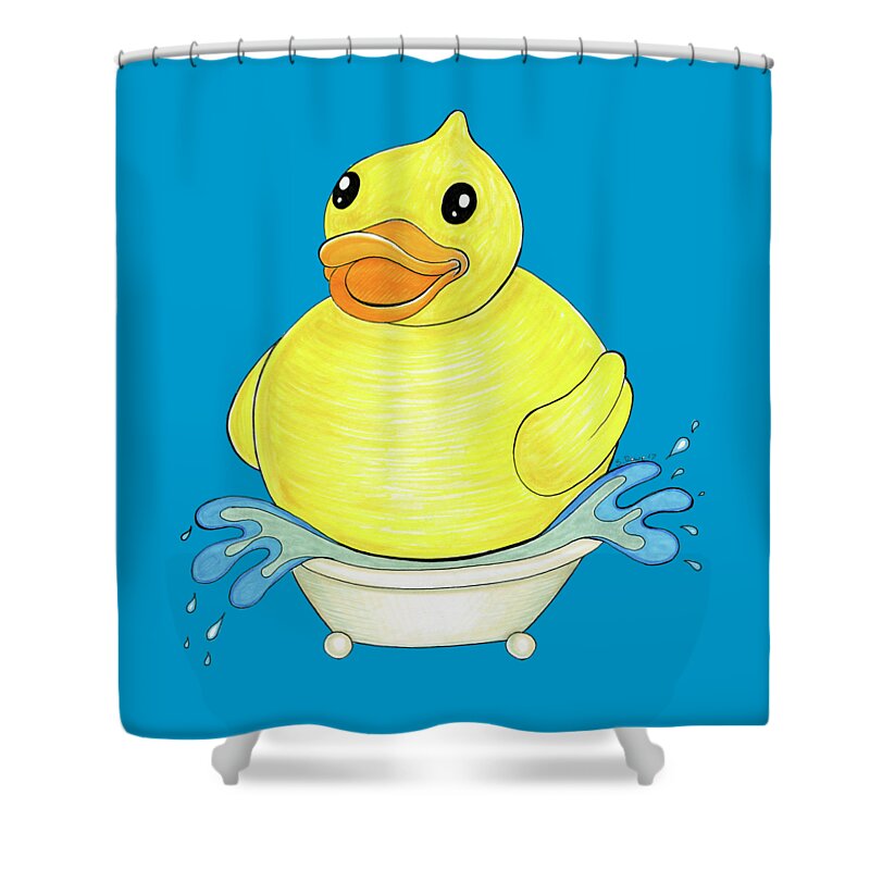 Big Duck Shower Curtain featuring the drawing Big Happy Rubber Duck by Shawna Rowe
