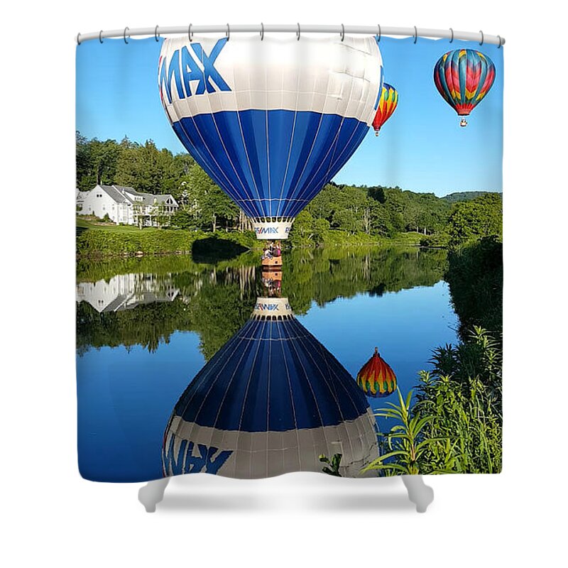 New England Shower Curtain featuring the photograph Big max balloon on the surface by Jeff Folger