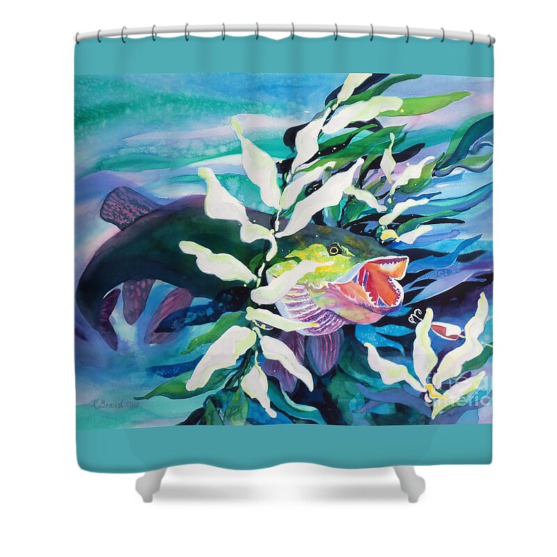 Paintings Shower Curtain featuring the painting Big Pike on the Hunt by Kathy Braud