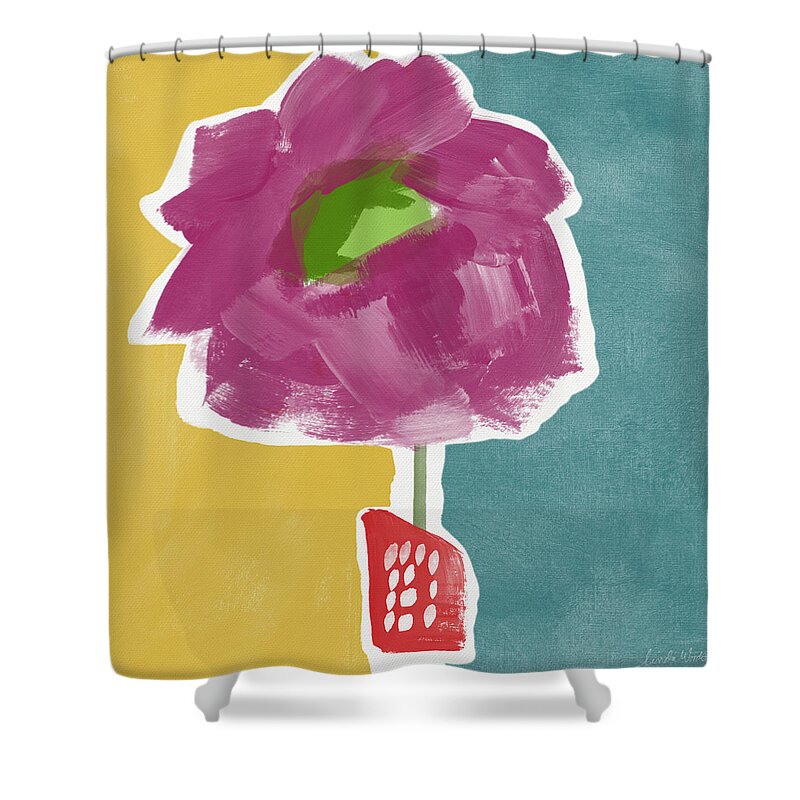 Modern Shower Curtain featuring the painting Big Purple Flower in A Small Vase- Art by Linda Woods by Linda Woods