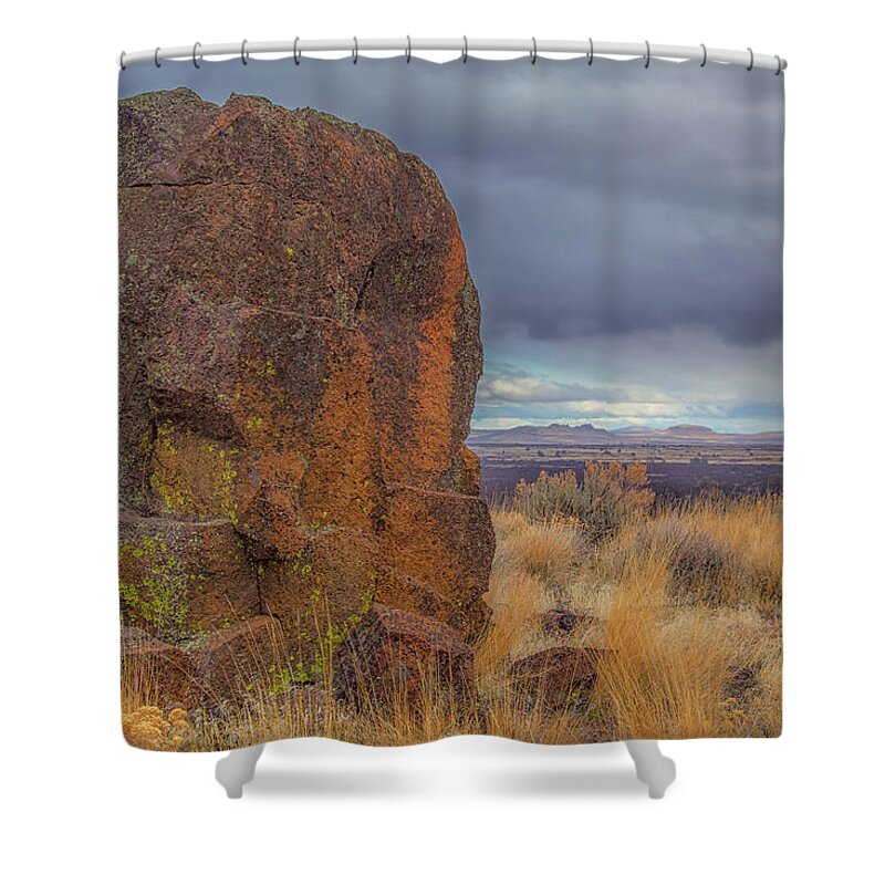 Landscape Shower Curtain featuring the photograph Big Rock at Lava Beds by Marc Crumpler
