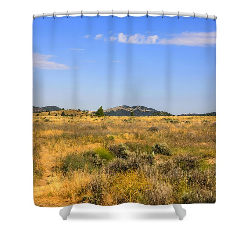 Montana; Plains; Big; Sky; Country; Mt; America; Usa; North-west; State; Scenery; Backdrop; Landscape; Setting; Spectacle; Vista; View; Panorama; Scene; Setting; Terrain; Location; Outlook; Sight; Flora; Clouds; Sagebrush Shower Curtain featuring the photograph Big Sky Montana by Chris Smith