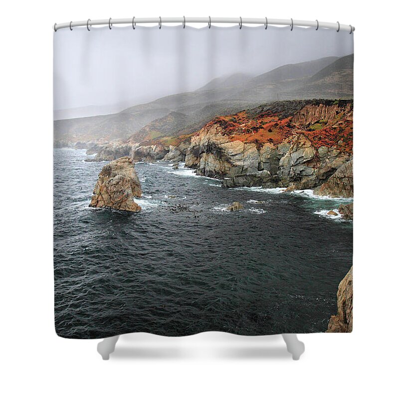 Big Sur Shower Curtain featuring the photograph Big sur storm by Pierre Leclerc Photography