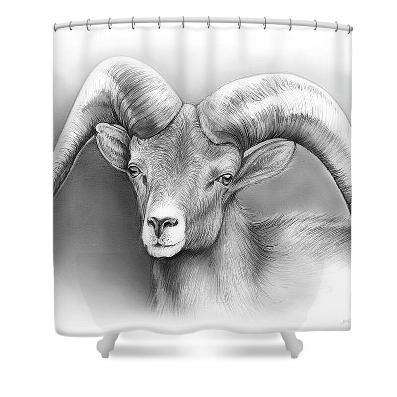 Bighorn Shower Curtain featuring the drawing Bighorn Ram by Greg Joens