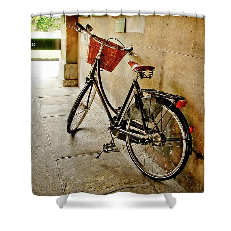 Christ's College Shower Curtain featuring the photograph Bike at the school gate. by Elena Perelman