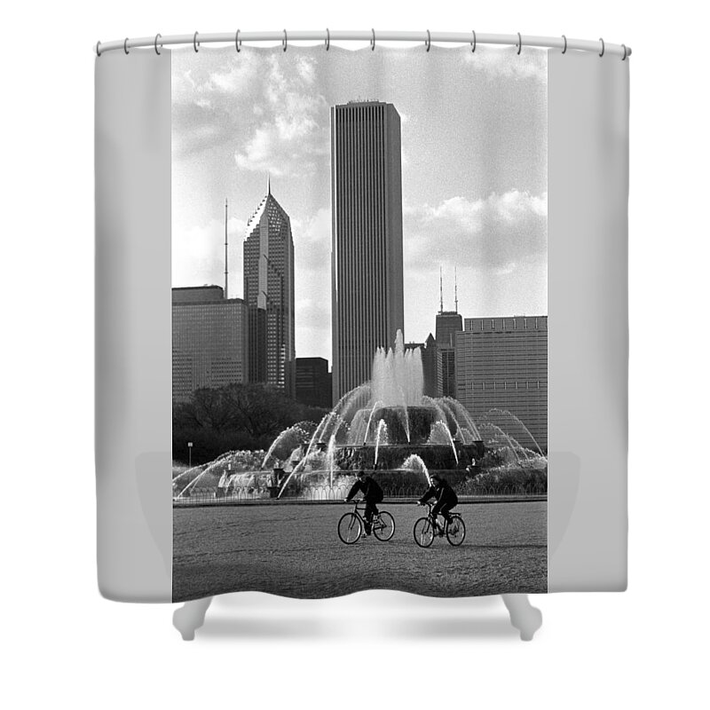 Black/white Shower Curtain featuring the photograph Bikers by Carol Neal-Chicago
