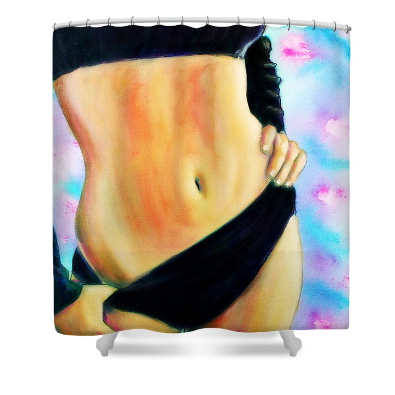 Bikini Shower Curtain featuring the painting Bikini Swimsuit Girl Colorful by Bob Baker