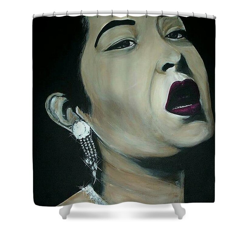 Blue's Singing Shower Curtain featuring the painting Billy Holiday by Tyrone Hart