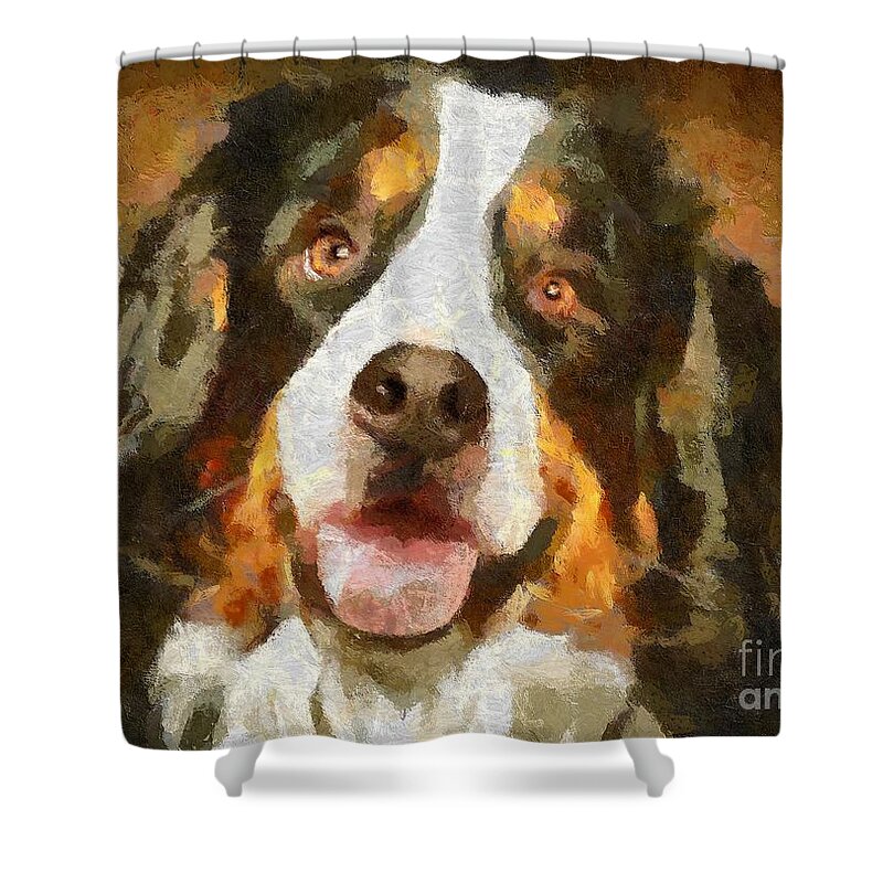 Portraits Shower Curtain featuring the painting Bimbo - Bernese mountain dog by Dragica Micki Fortuna