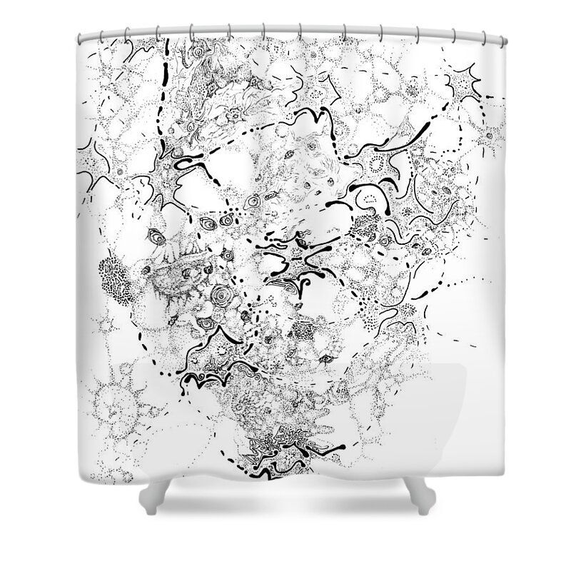 Neuron Shower Curtain featuring the drawing Biology of an Idea by Regina Valluzzi