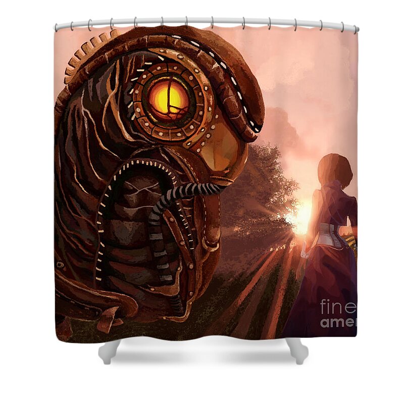 Songbird Shower Curtain featuring the painting Bioshock Songbird Elizabeth's Protector by Jackie Case