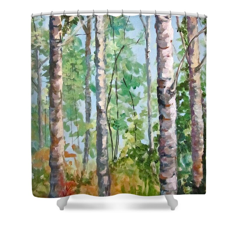 Landscape Shower Curtain featuring the painting Birch by Barbara O'Toole