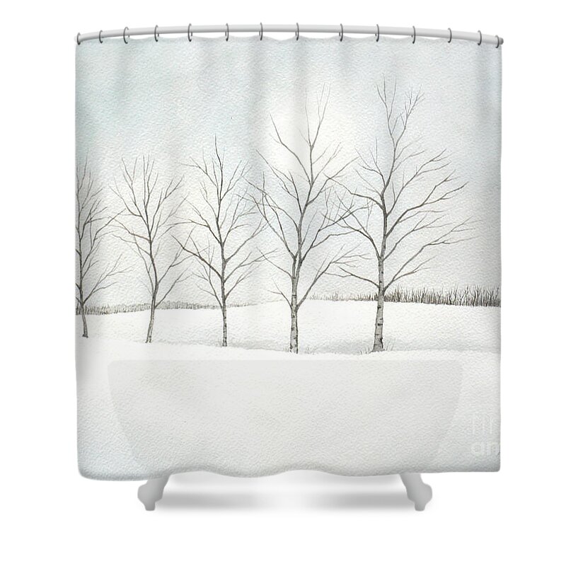 Birch Shower Curtain featuring the painting Birch Trees Under the Winter Sun by Christopher Shellhammer