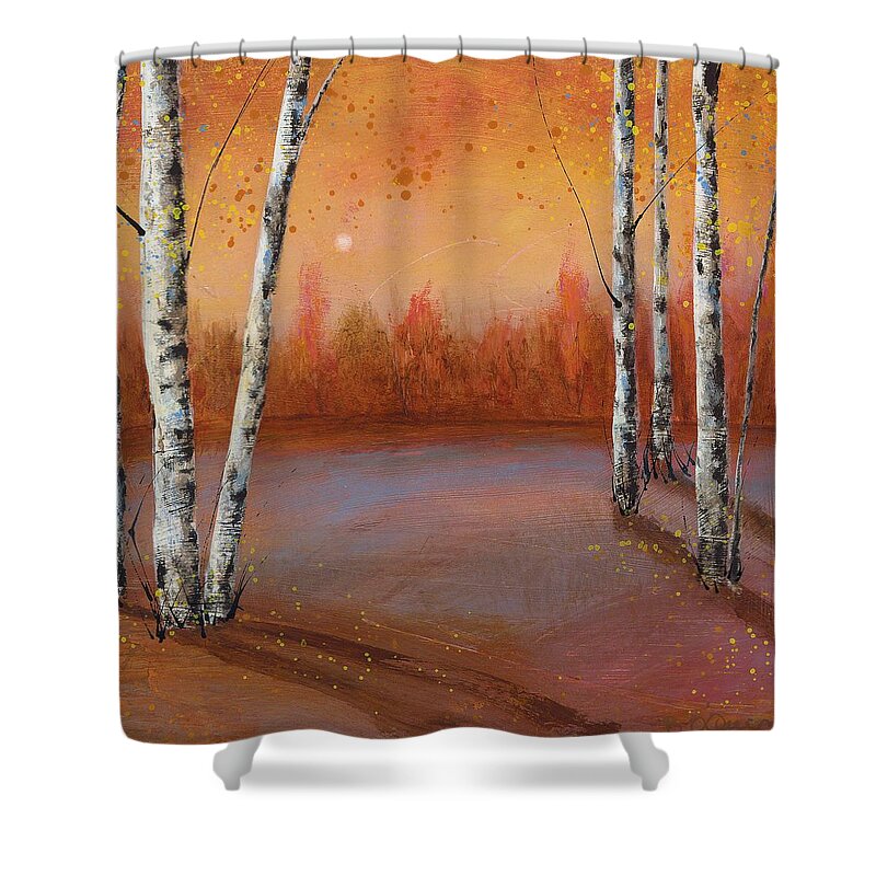 Acrylic Shower Curtain featuring the painting Birches In The Fall by Brenda O'Quin
