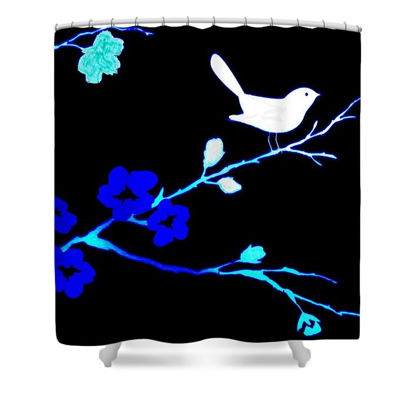 Photo Shower Curtain featuring the photograph Bird in a Flower Tree Abstract by Marsha Heiken