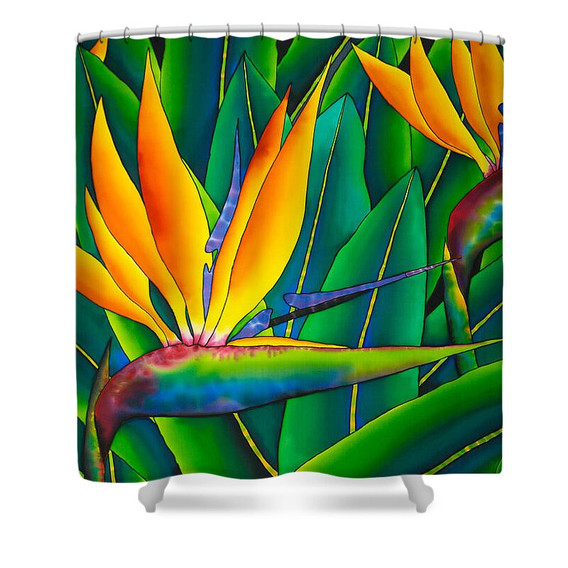 Orange Bird Of Paradise Shower Curtain featuring the painting Bird of Paradise by Daniel Jean-Baptiste