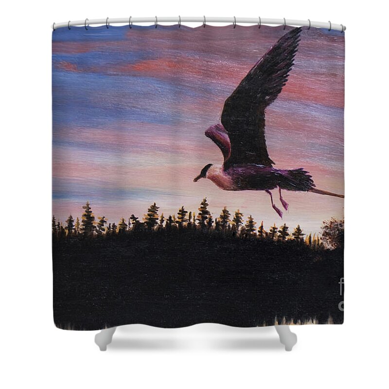 Art Shower Curtain featuring the painting Bird on sunset, painting by Irina Afonskaya