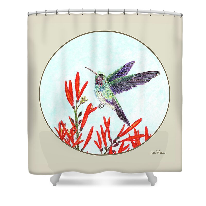 Bird Shower Curtain featuring the painting Birds Drawings and Paintings button by Lise Winne