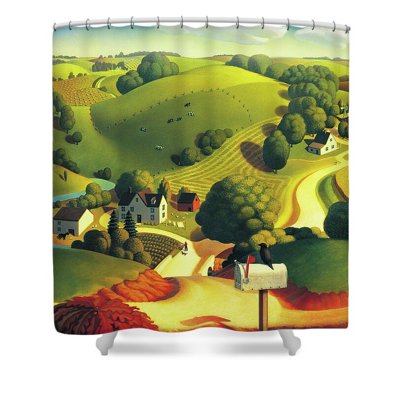 Landscape Shower Curtain featuring the painting Birds Eye View by Robin Moline