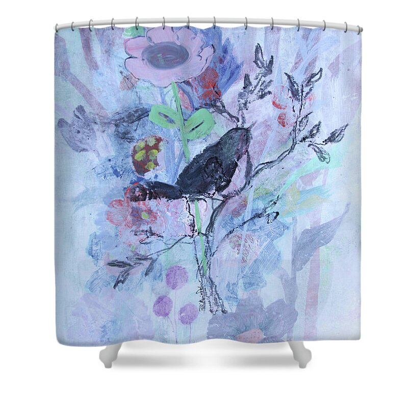 Bird Shower Curtain featuring the painting Birds Just Wanna Have Fun by Robin Pedrero